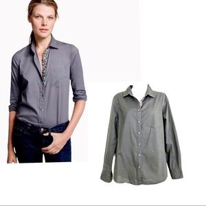 J. Crew Gray Cotton Embellished Button-front Shirt Small Officecore Work Career